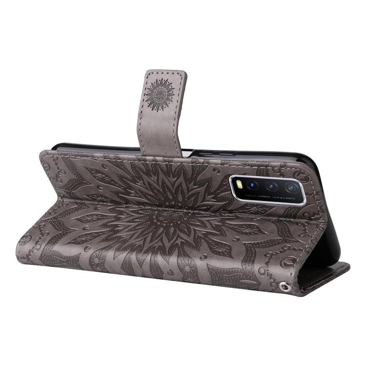 For vivo Y11s/Y12A/Y12s/Y20/Y20A/Y20s/Y20i/Y20G/Y20SG Pressed Printing Sunflower Pattern Horizontal Flip PU Leather Case with Holder & Card Slots & Wallet & Lanyard