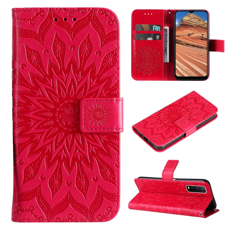 For vivo Y11s/Y12A/Y12s/Y20/Y20A/Y20s/Y20i/Y20G/Y20SG Pressed Printing Sunflower Pattern Horizontal Flip PU Leather Case with Holder & Card Slots & Wallet & Lanyard