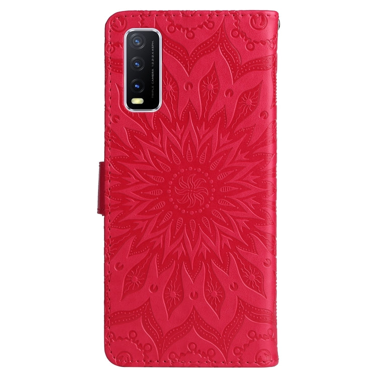 For vivo Y11s/Y12A/Y12s/Y20/Y20A/Y20s/Y20i/Y20G/Y20SG Pressed Printing Sunflower Pattern Horizontal Flip PU Leather Case with Holder & Card Slots & Wallet & Lanyard