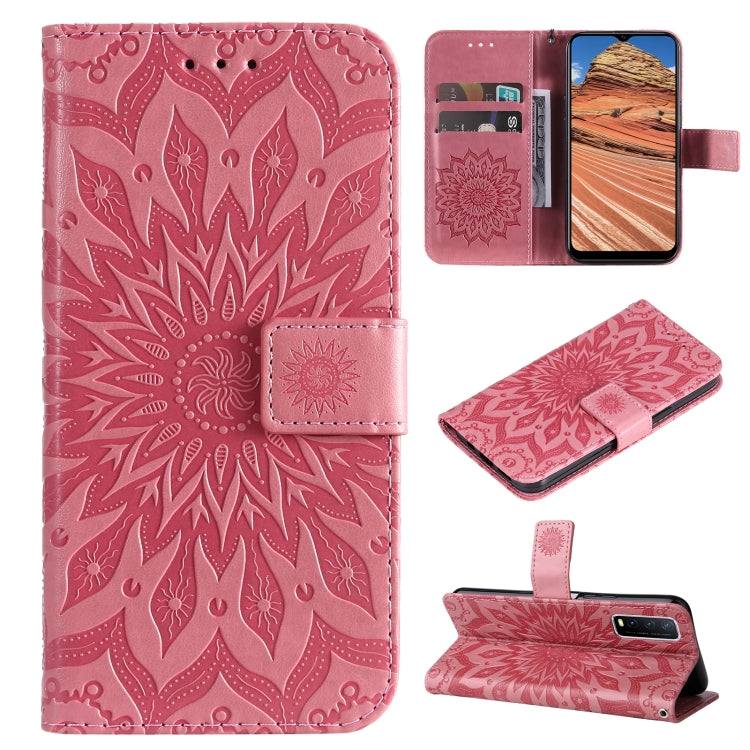 For vivo Y11s/Y12A/Y12s/Y20/Y20A/Y20s/Y20i/Y20G/Y20SG Pressed Printing Sunflower Pattern Horizontal Flip PU Leather Case with Holder & Card Slots & Wallet & Lanyard