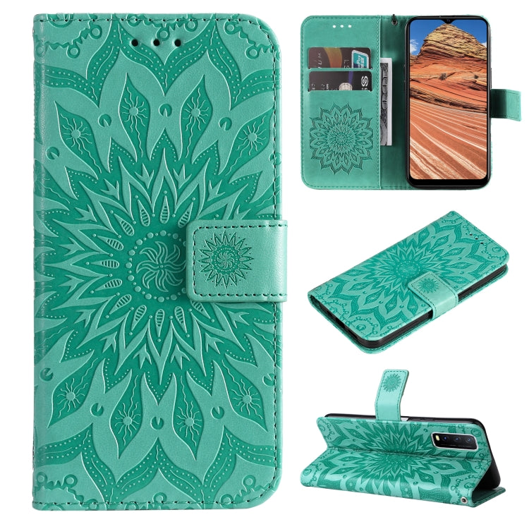 For vivo Y11s/Y12A/Y12s/Y20/Y20A/Y20s/Y20i/Y20G/Y20SG Pressed Printing Sunflower Pattern Horizontal Flip PU Leather Case with Holder & Card Slots & Wallet & Lanyard