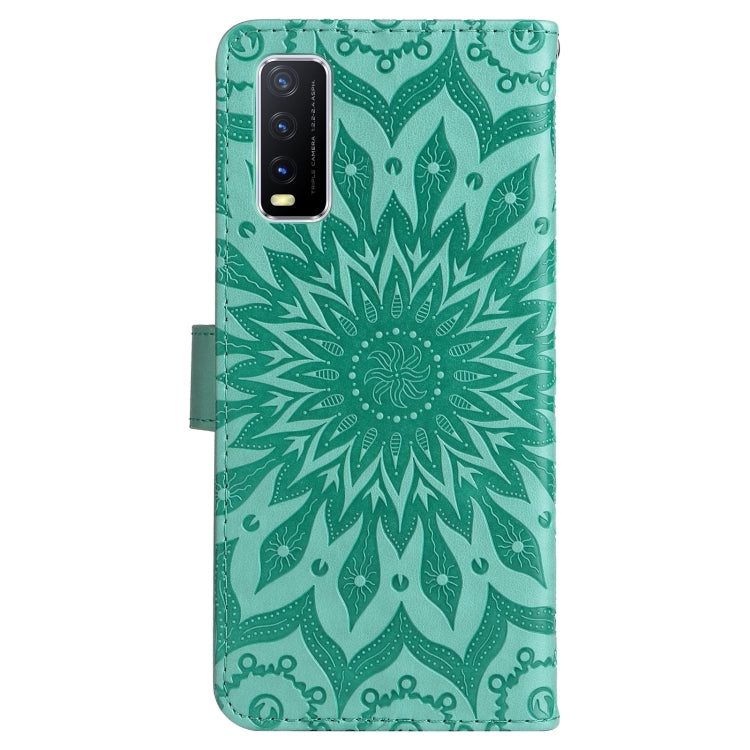 For vivo Y11s/Y12A/Y12s/Y20/Y20A/Y20s/Y20i/Y20G/Y20SG Pressed Printing Sunflower Pattern Horizontal Flip PU Leather Case with Holder & Card Slots & Wallet & Lanyard