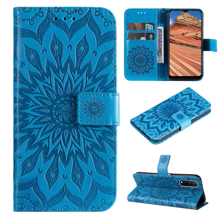 For vivo Y11s/Y12A/Y12s/Y20/Y20A/Y20s/Y20i/Y20G/Y20SG Pressed Printing Sunflower Pattern Horizontal Flip PU Leather Case with Holder & Card Slots & Wallet & Lanyard