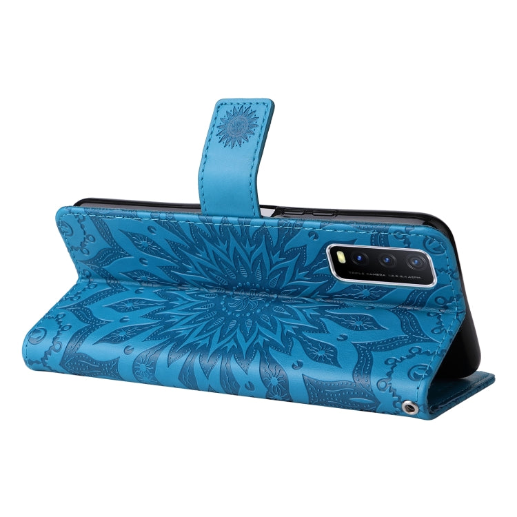 For vivo Y11s/Y12A/Y12s/Y20/Y20A/Y20s/Y20i/Y20G/Y20SG Pressed Printing Sunflower Pattern Horizontal Flip PU Leather Case with Holder & Card Slots & Wallet & Lanyard