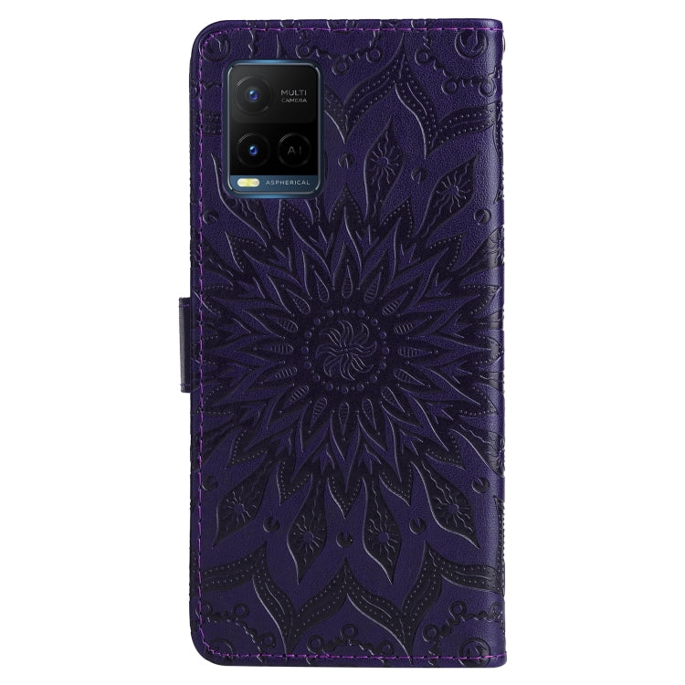 For vivo Y21/Y21s/Y33s Pressed Printing Sunflower Pattern Horizontal Flip PU Leather Case with Holder & Card Slots & Wallet & Lanyard