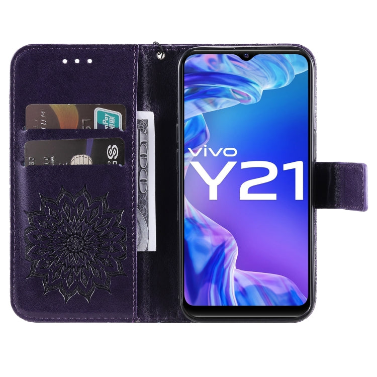 For vivo Y21/Y21s/Y33s Pressed Printing Sunflower Pattern Horizontal Flip PU Leather Case with Holder & Card Slots & Wallet & Lanyard