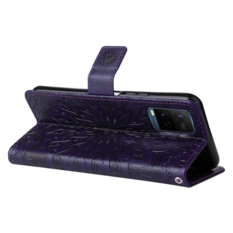 For vivo Y21/Y21s/Y33s Pressed Printing Sunflower Pattern Horizontal Flip PU Leather Case with Holder & Card Slots & Wallet & Lanyard