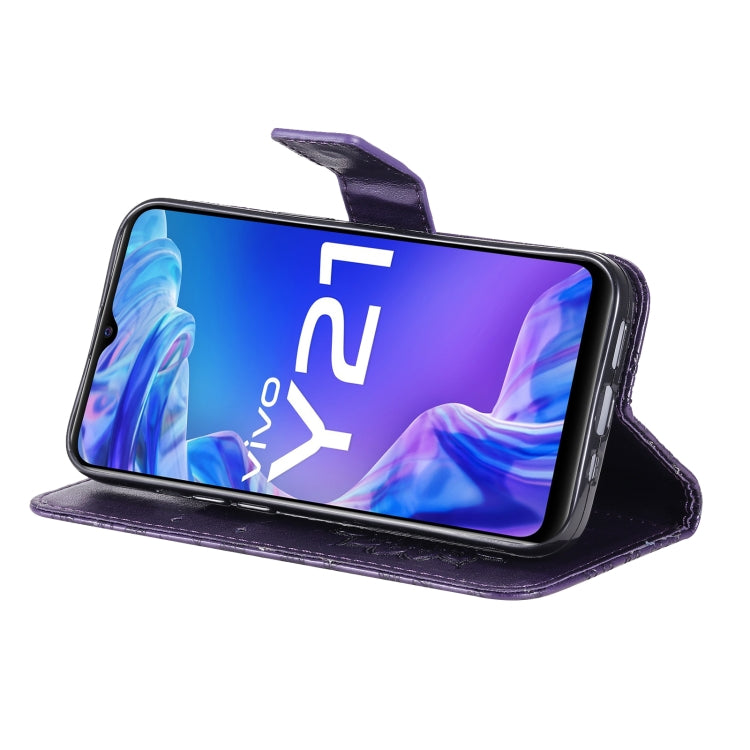 For vivo Y21/Y21s/Y33s Pressed Printing Sunflower Pattern Horizontal Flip PU Leather Case with Holder & Card Slots & Wallet & Lanyard