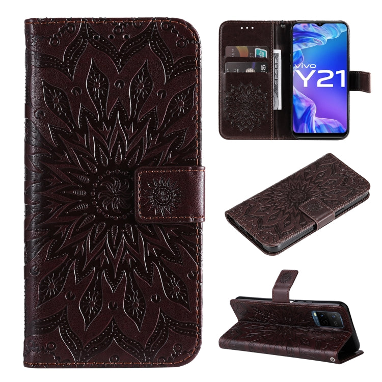 For vivo Y21/Y21s/Y33s Pressed Printing Sunflower Pattern Horizontal Flip PU Leather Case with Holder & Card Slots & Wallet & Lanyard