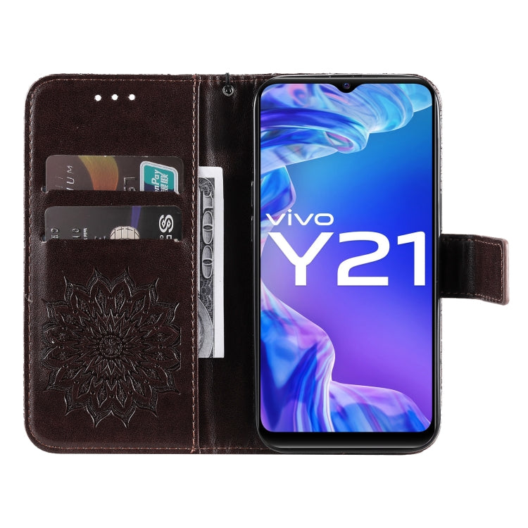 For vivo Y21/Y21s/Y33s Pressed Printing Sunflower Pattern Horizontal Flip PU Leather Case with Holder & Card Slots & Wallet & Lanyard