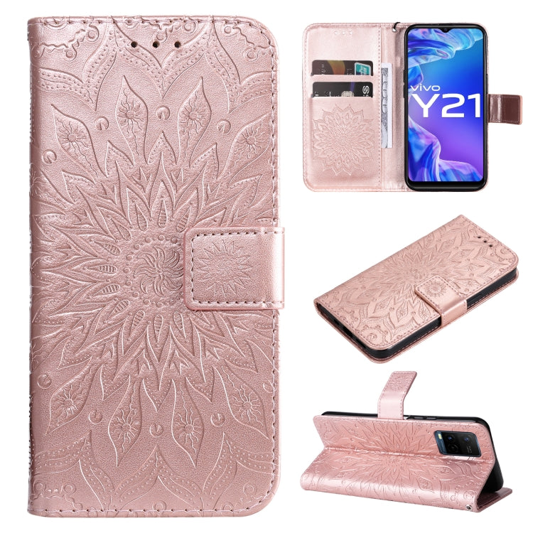 For vivo Y21/Y21s/Y33s Pressed Printing Sunflower Pattern Horizontal Flip PU Leather Case with Holder & Card Slots & Wallet & Lanyard