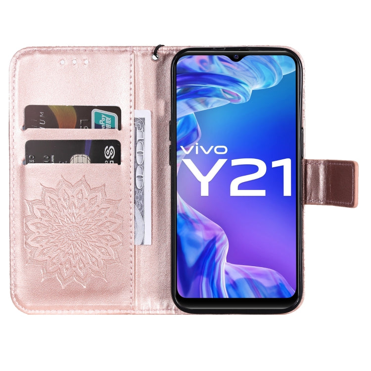 For vivo Y21/Y21s/Y33s Pressed Printing Sunflower Pattern Horizontal Flip PU Leather Case with Holder & Card Slots & Wallet & Lanyard