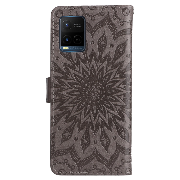 For vivo Y21/Y21s/Y33s Pressed Printing Sunflower Pattern Horizontal Flip PU Leather Case with Holder & Card Slots & Wallet & Lanyard