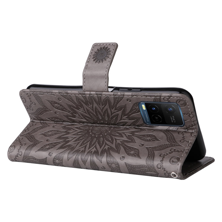 For vivo Y21/Y21s/Y33s Pressed Printing Sunflower Pattern Horizontal Flip PU Leather Case with Holder & Card Slots & Wallet & Lanyard