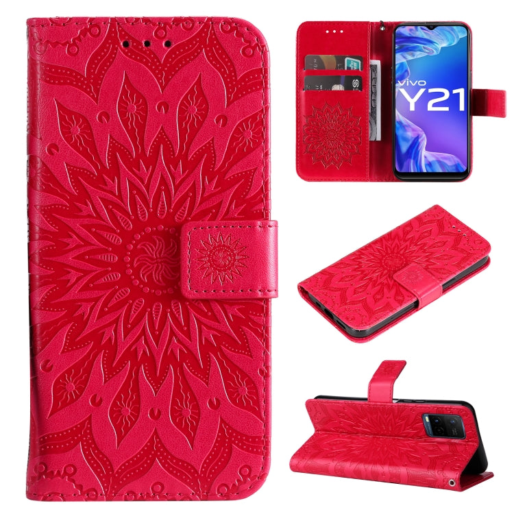 For vivo Y21/Y21s/Y33s Pressed Printing Sunflower Pattern Horizontal Flip PU Leather Case with Holder & Card Slots & Wallet & Lanyard