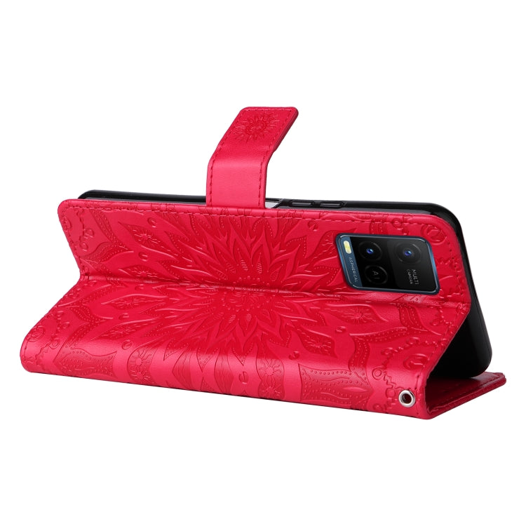 For vivo Y21/Y21s/Y33s Pressed Printing Sunflower Pattern Horizontal Flip PU Leather Case with Holder & Card Slots & Wallet & Lanyard