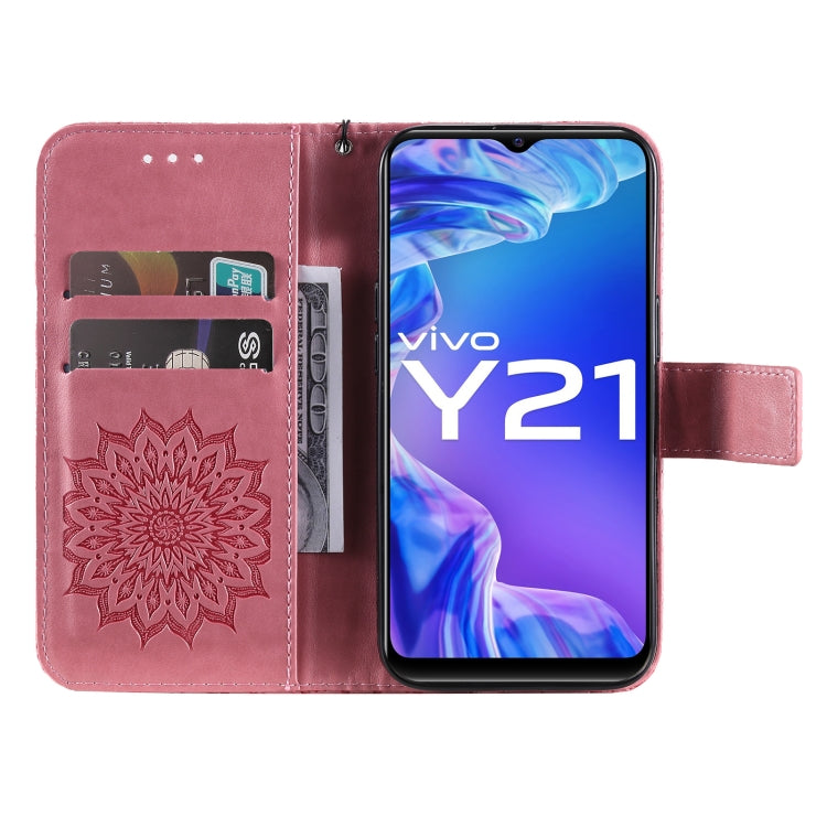For vivo Y21/Y21s/Y33s Pressed Printing Sunflower Pattern Horizontal Flip PU Leather Case with Holder & Card Slots & Wallet & Lanyard