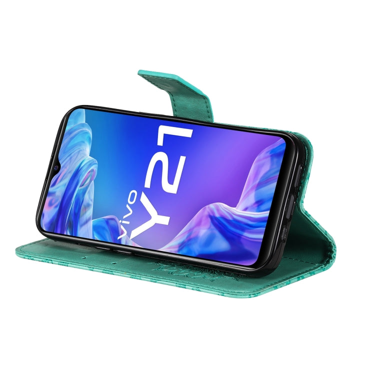 For vivo Y21/Y21s/Y33s Pressed Printing Sunflower Pattern Horizontal Flip PU Leather Case with Holder & Card Slots & Wallet & Lanyard