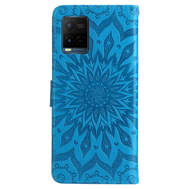 For vivo Y21/Y21s/Y33s Pressed Printing Sunflower Pattern Horizontal Flip PU Leather Case with Holder & Card Slots & Wallet & Lanyard