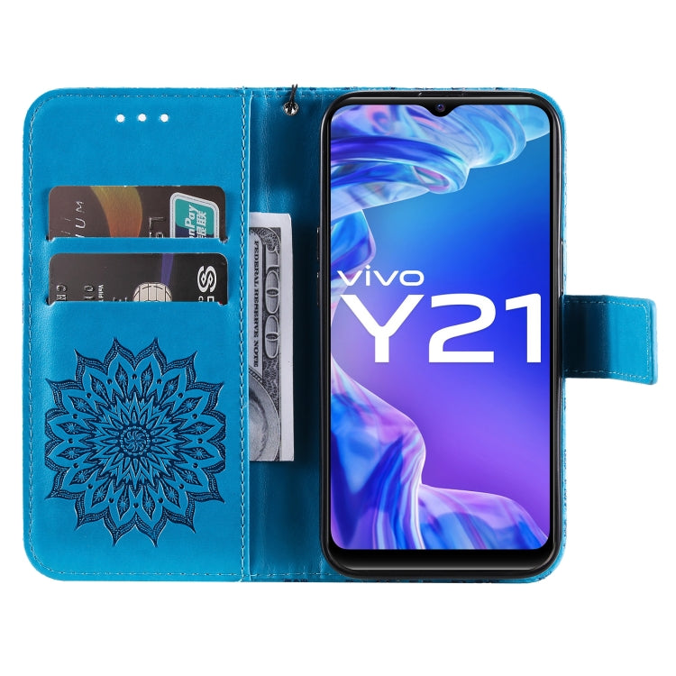 For vivo Y21/Y21s/Y33s Pressed Printing Sunflower Pattern Horizontal Flip PU Leather Case with Holder & Card Slots & Wallet & Lanyard