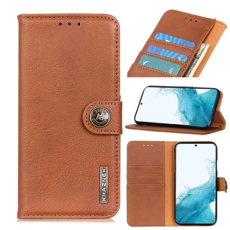 For Samsung Galaxy S22 5G KHAZNEH Cowhide Texture Horizontal Flip Leather Case with Holder & Card Slots & Wallet