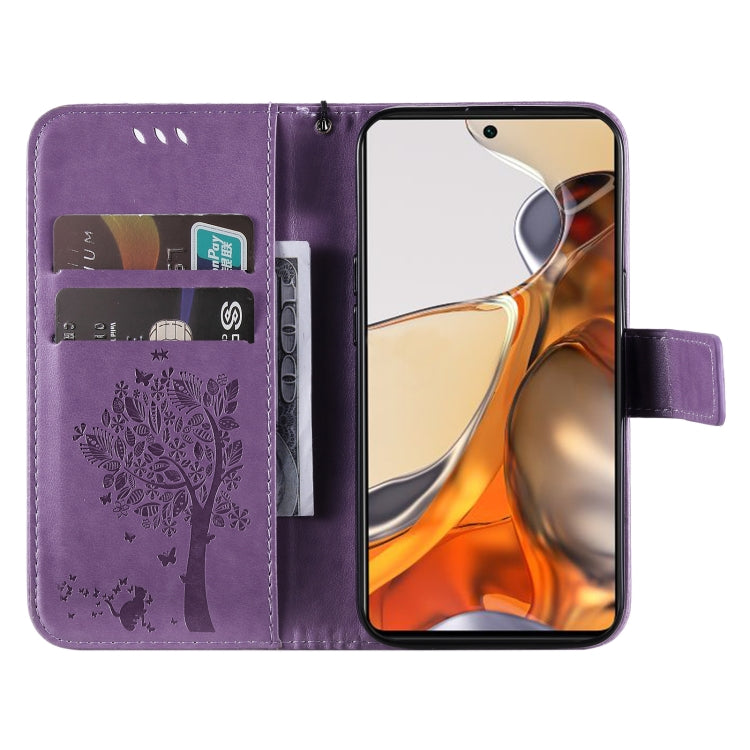For Xiaomi 11T / 11T Pro Tree & Cat Embossing Pattern Horizontal Flip PU Leather Case with Holder & Card Slots & Wallet & Lanyard