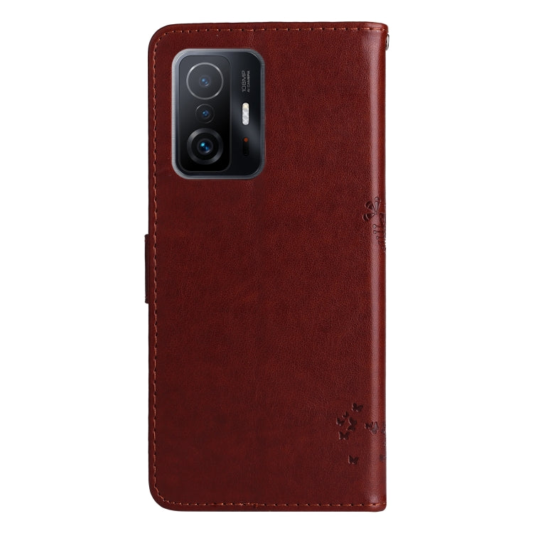 For Xiaomi 11T / 11T Pro Tree & Cat Embossing Pattern Horizontal Flip PU Leather Case with Holder & Card Slots & Wallet & Lanyard