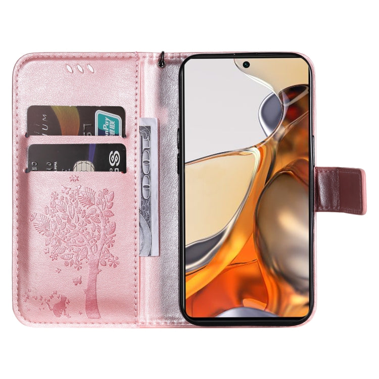 For Xiaomi 11T / 11T Pro Tree & Cat Embossing Pattern Horizontal Flip PU Leather Case with Holder & Card Slots & Wallet & Lanyard