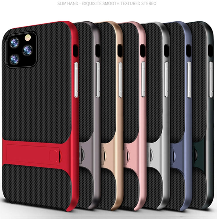 For iPhone 11 Pro Plaid Texture Non-slip TPU + PC Case with Holder