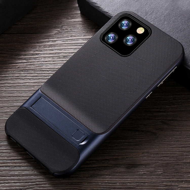 For iPhone 11 Pro Max Plaid Texture Non-slip TPU + PC Case with Holder