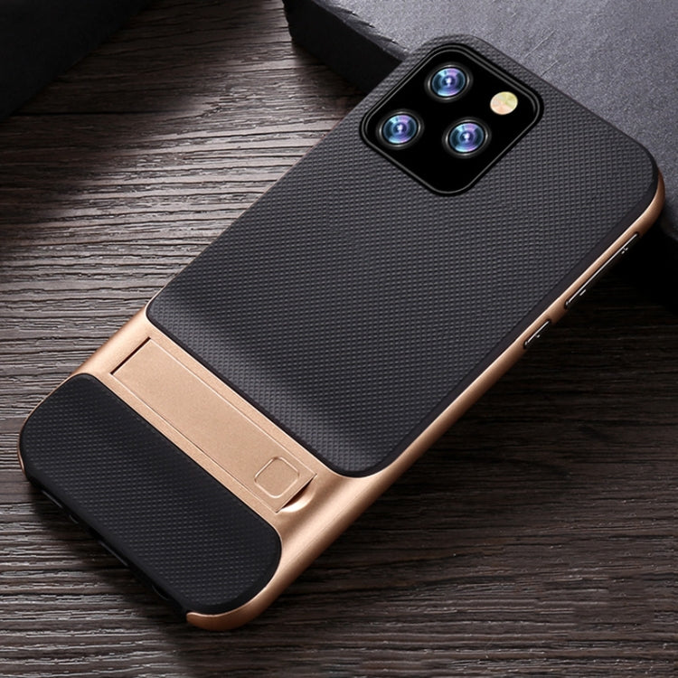 For iPhone 11 Pro Max Plaid Texture Non-slip TPU + PC Case with Holder