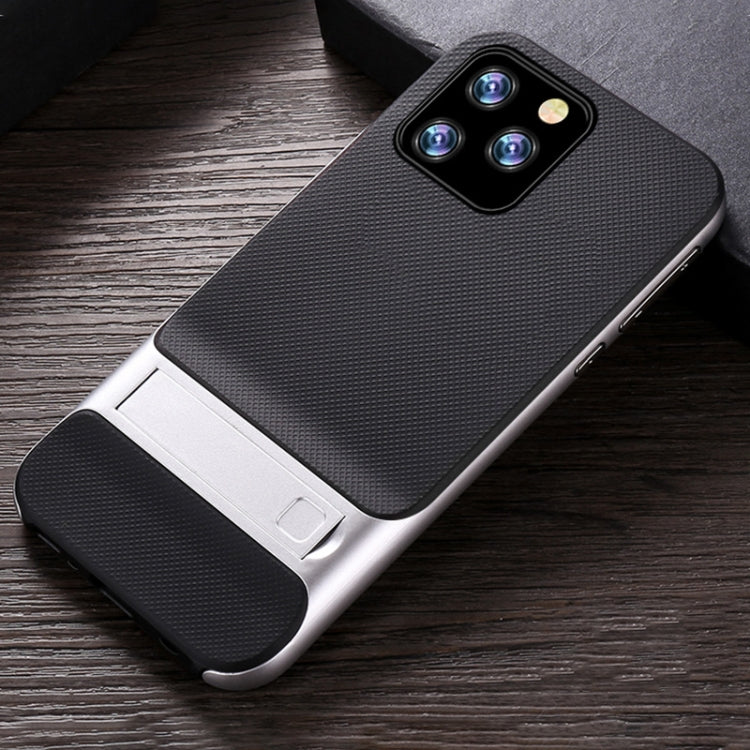 For iPhone 11 Pro Max Plaid Texture Non-slip TPU + PC Case with Holder