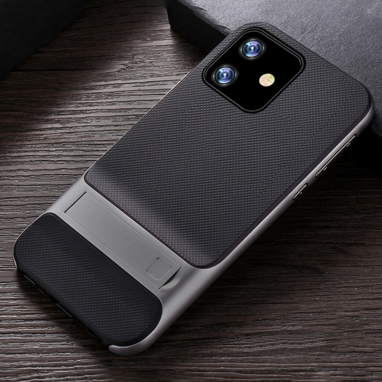 For iPhone 11 Plaid Texture Non-slip TPU + PC Case with Holder