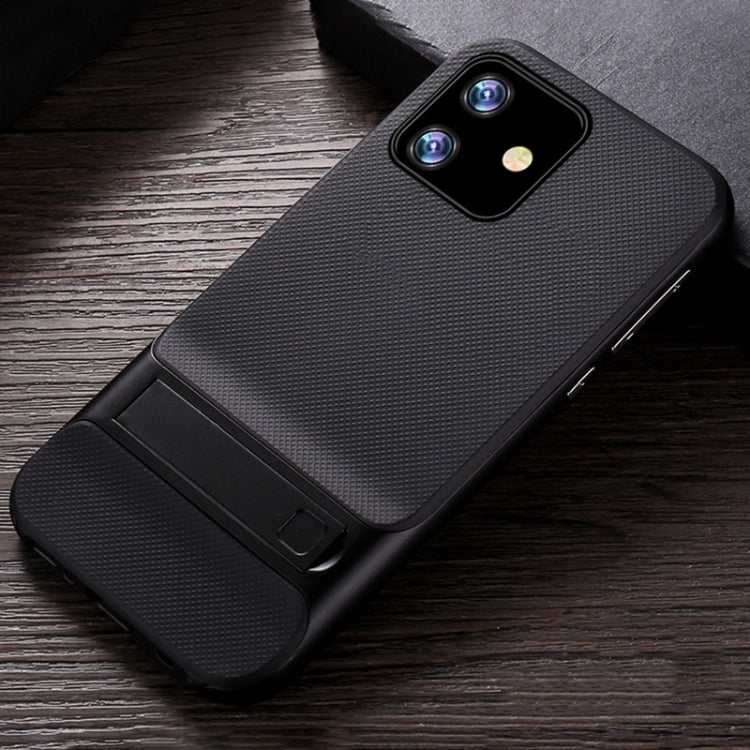 For iPhone 11 Plaid Texture Non-slip TPU + PC Case with Holder