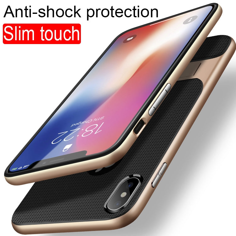 For iPhone XS Max Plaid Texture Non-slip TPU + PC Case with Holder