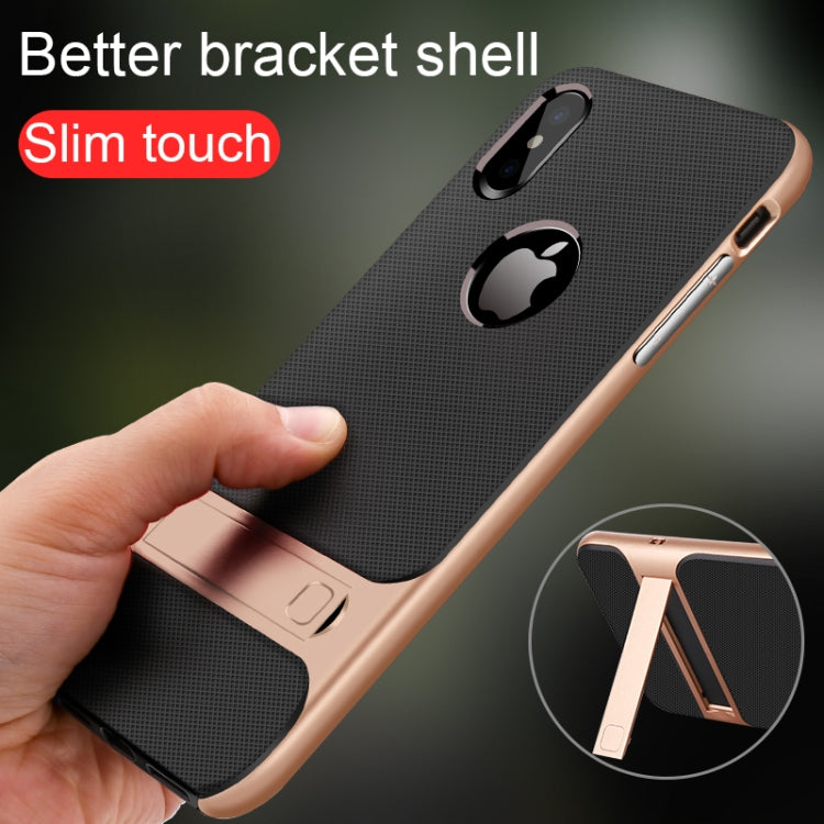 For iPhone XS Max Plaid Texture Non-slip TPU + PC Case with Holder