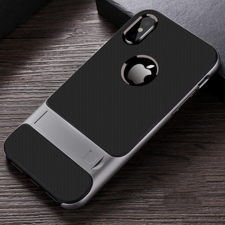 For iPhone XS Max Plaid Texture Non-slip TPU + PC Case with Holder