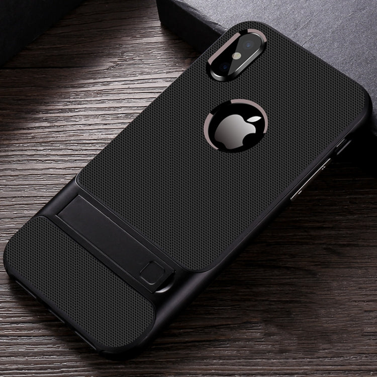 For iPhone XS Max Plaid Texture Non-slip TPU + PC Case with Holder