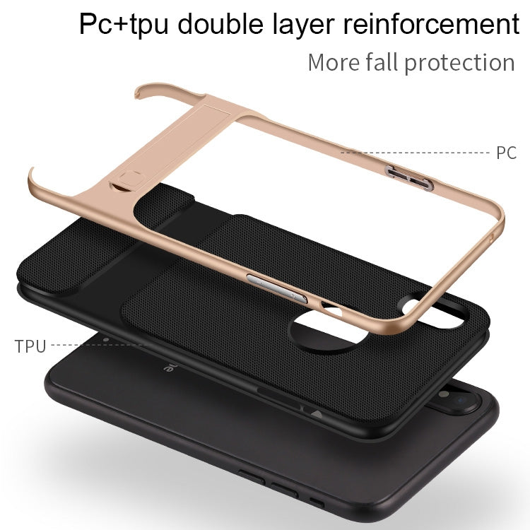 For iPhone XS Max Plaid Texture Non-slip TPU + PC Case with Holder
