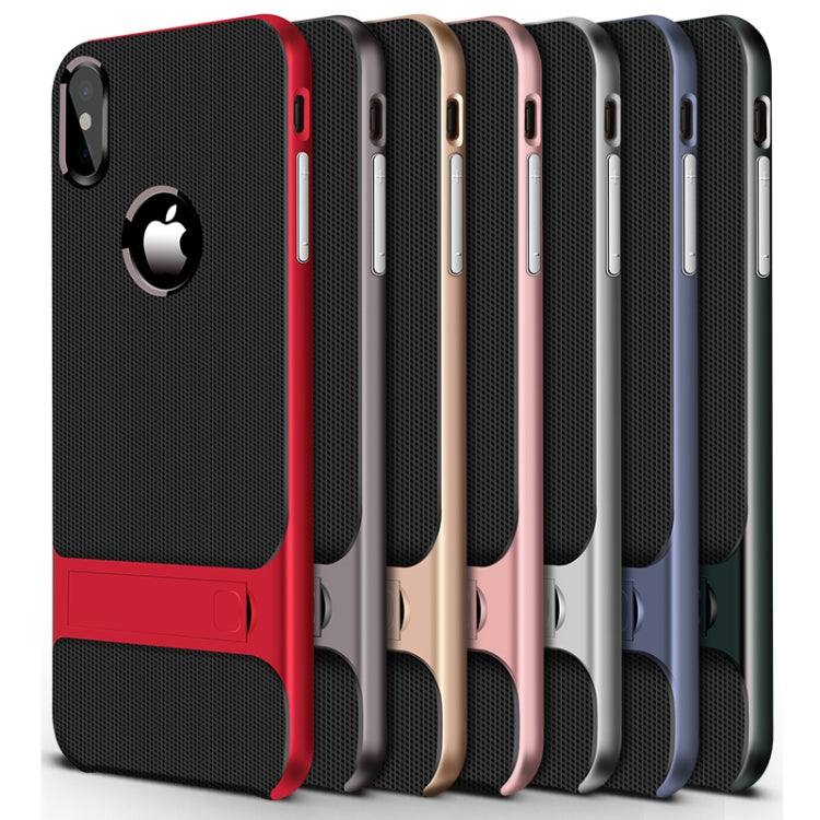 For iPhone XS Max Plaid Texture Non-slip TPU + PC Case with Holder