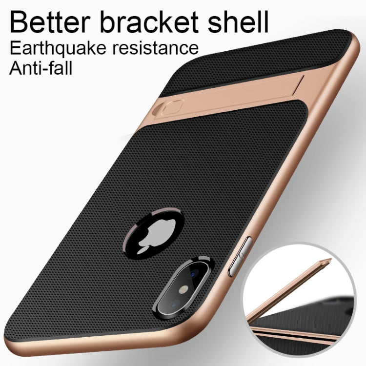 For iPhone XS Max Plaid Texture Non-slip TPU + PC Case with Holder