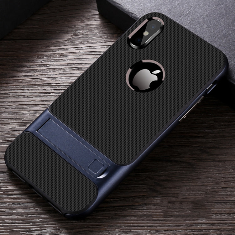 For iPhone X / XS Plaid Texture Non-slip TPU + PC Case with Holder
