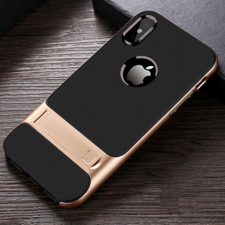 For iPhone X / XS Plaid Texture Non-slip TPU + PC Case with Holder