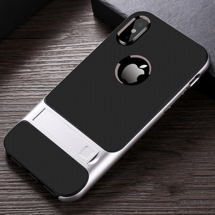 For iPhone X / XS Plaid Texture Non-slip TPU + PC Case with Holder