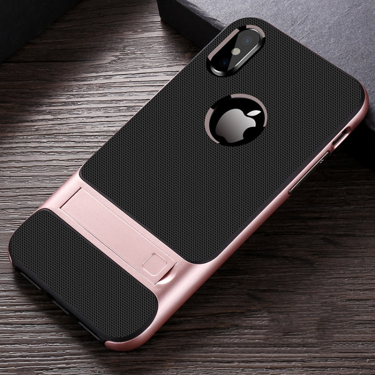 For iPhone X / XS Plaid Texture Non-slip TPU + PC Case with Holder