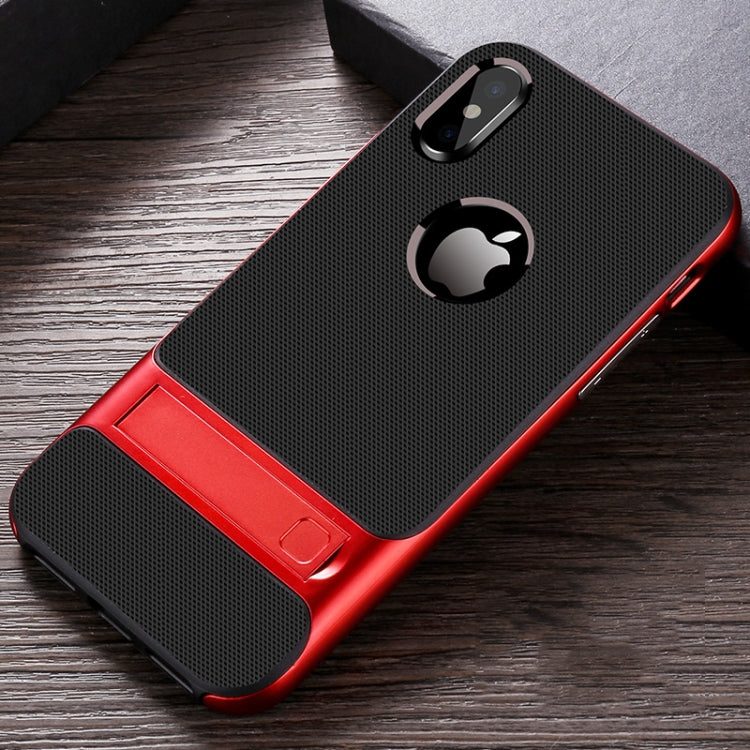 For iPhone X / XS Plaid Texture Non-slip TPU + PC Case with Holder