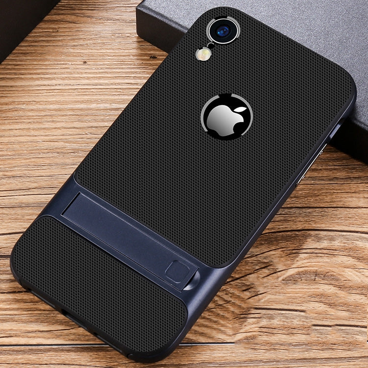 For iPhone XR Plaid Texture Non-slip TPU + PC Case with Holder