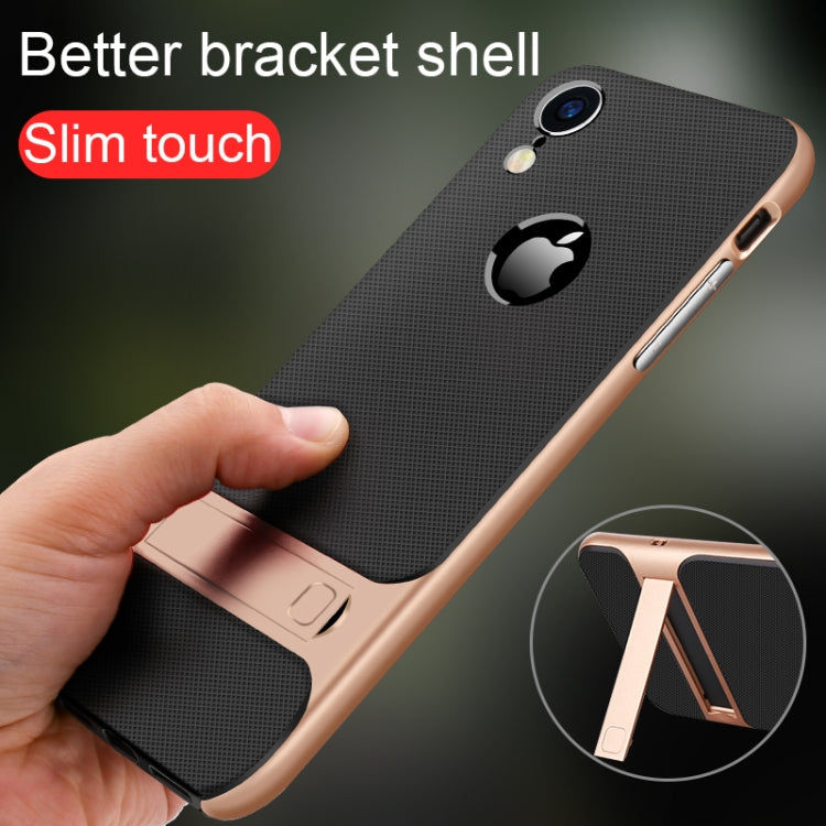 For iPhone XR Plaid Texture Non-slip TPU + PC Case with Holder