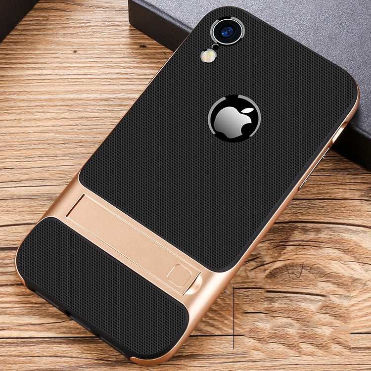 For iPhone XR Plaid Texture Non-slip TPU + PC Case with Holder