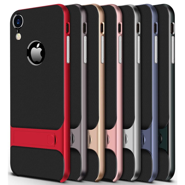 For iPhone XR Plaid Texture Non-slip TPU + PC Case with Holder